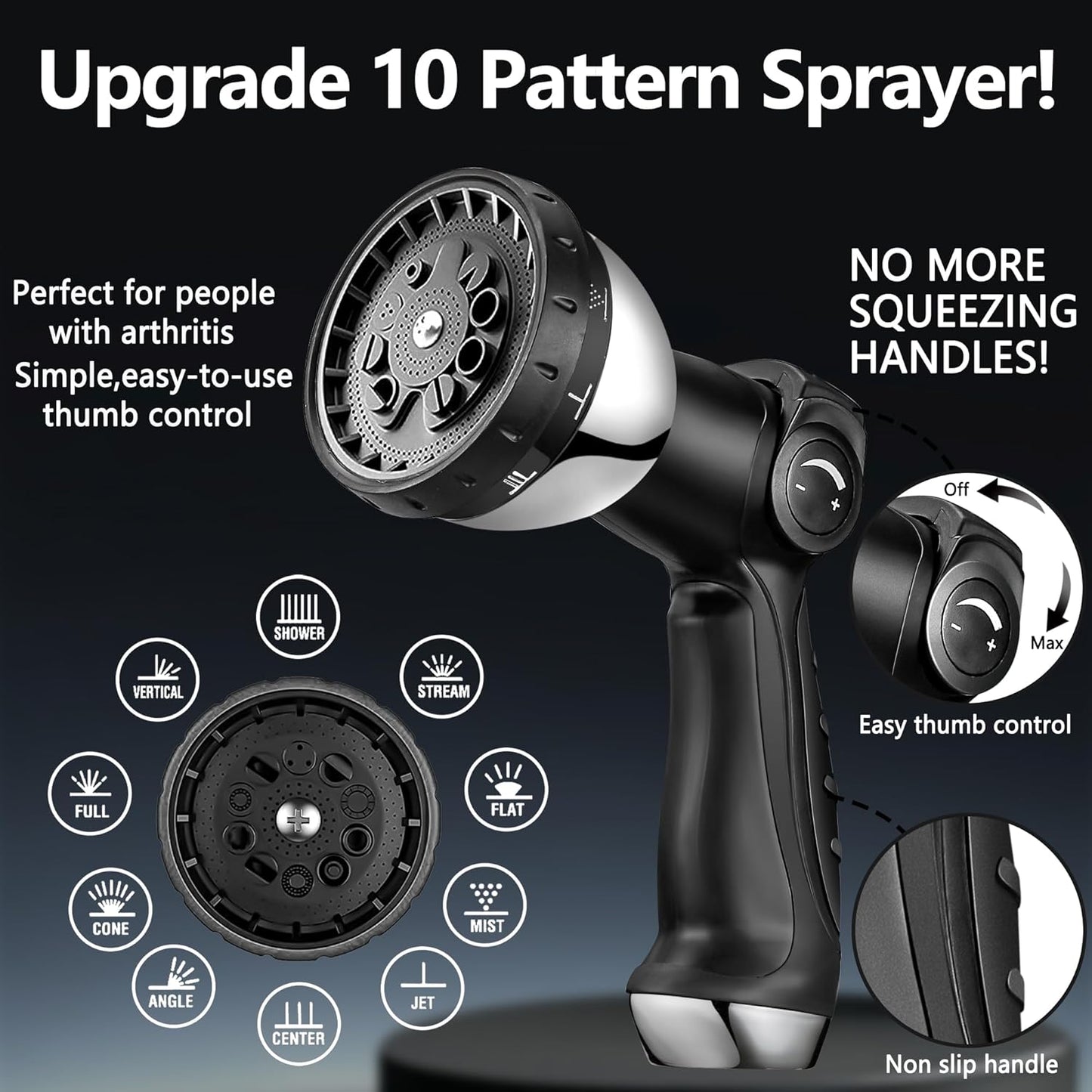 65 ft Garden Hsoe - 2025 New 304 Stainless Steel Garden Hose with 10-Function Spray Gun, 3/4'' Copper-Chrome Fittings – Lightweight, Durable, and Kink-Free, Metal Water Hoses for Gardening