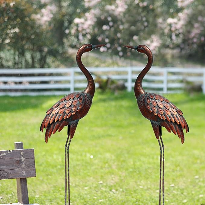 chisheen Outdoor Garden Crane Statues and Sculptures Metal Yard Art Statue for Garden Decoration Large Size (2)