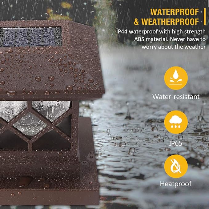 TWINSLUXES Fence Post Cap Light, LED Solar Lights for Deck Posts, Solar Post Caps Light Outdoor for 3.5x3.5/4x4/5x5 Posts, Wood or Vinyl Fence Deck Post, Warm Light (Brown) (8 Pack)
