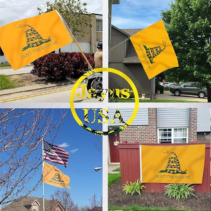 Jayus 340D Embroidered Gadsden Snake Flag 3x5 Outdoor- 2Ply Double Sided Nylon Dont Tread On Me Garden Flags Banners- Libertarian Garden Flag with Vivid Powerful Snake
