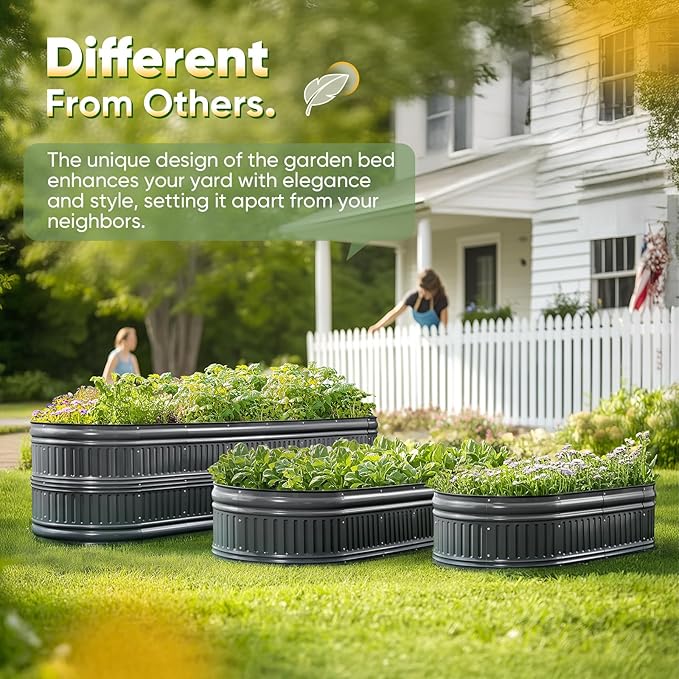 KING BIRD Raised Garden Bed Kit 2025 Upgraded Modular DIY Galvanized Planter Garden Box Outdoor for Gardening, Vegetables, Flowers, Elegant Roman Column Design, 94x24x24 in, Dark Grey