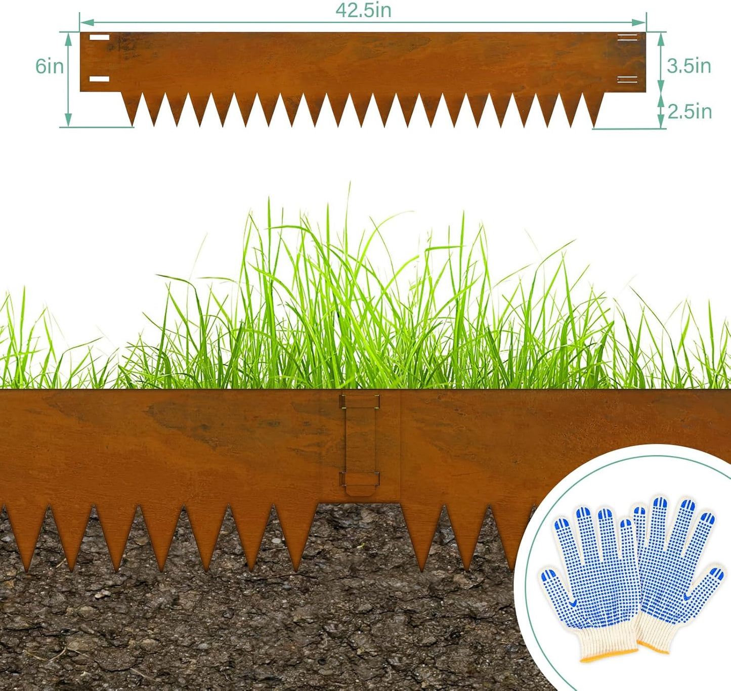 Metal Landscaping Edging, 6Hx40L-Inch Cor Ten Steel Landscape Edging with 6 Clips and Gloves, 6-Pack Unique Rust-Finish Edging, for Enhanced Garden, Yard, Park, Lawn