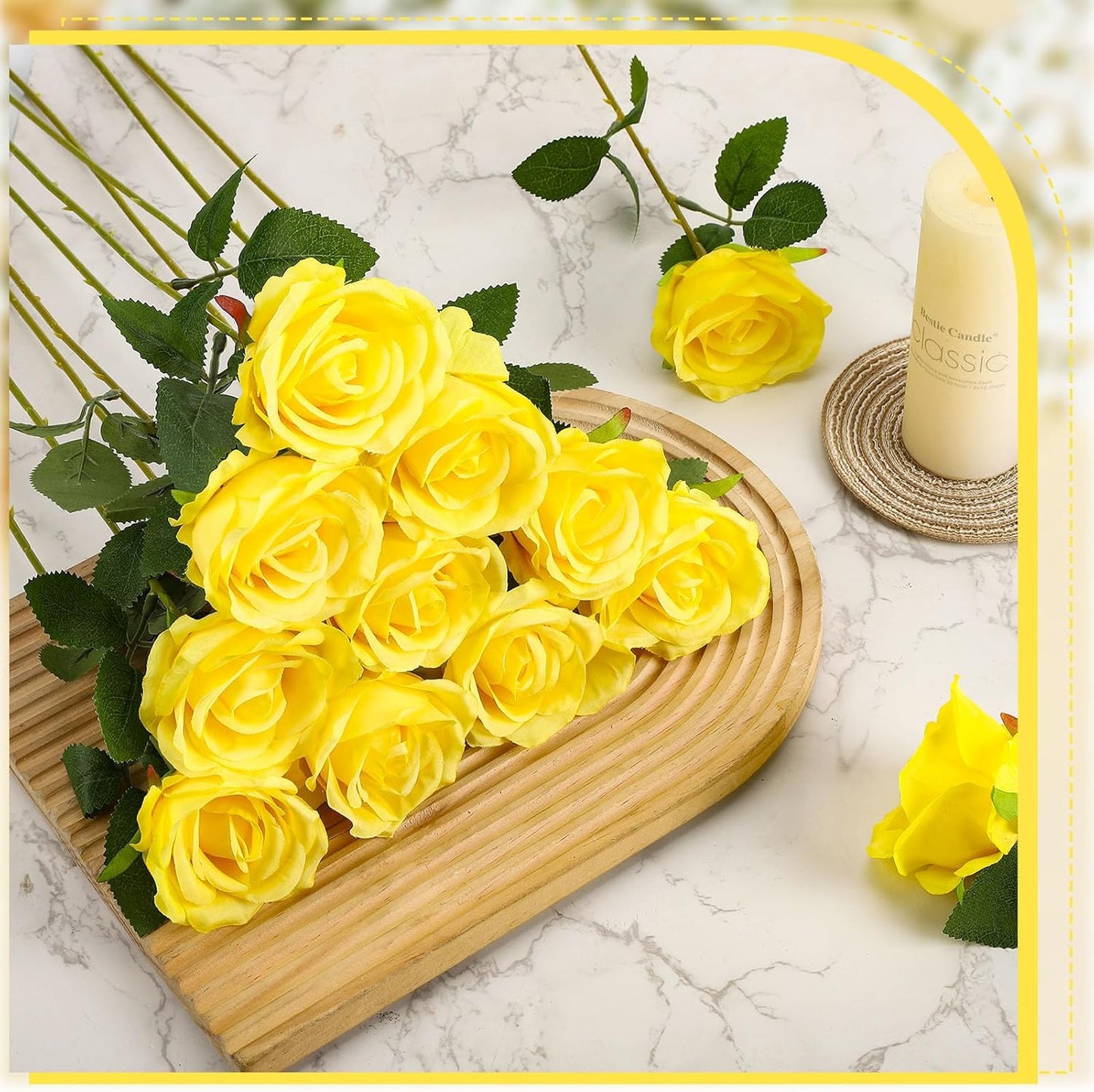 36 Pcs Silk Yellow Rose Bouquet Bridal Artificial Flowers,Fake Rose Long Stem Realistic Flowers Bulk for Wedding Bouquet Ball Arrangement Centerpiece Party Decor