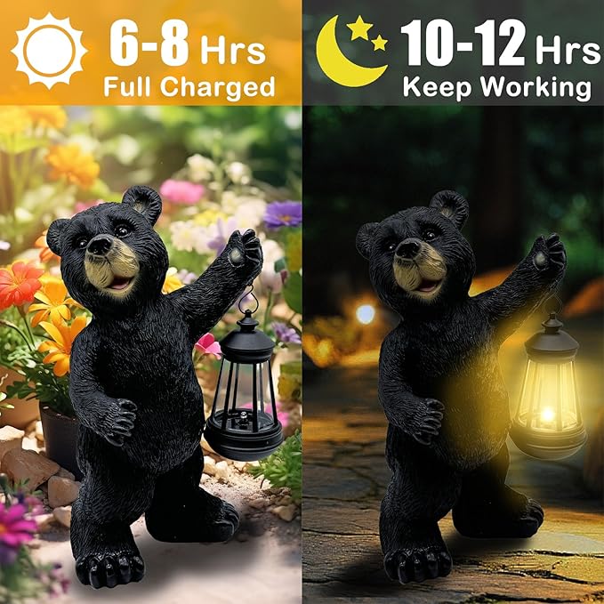 Solar Lantern Garden Statues Decor, Outdoor Bear Figurine Lights for Yard Patio Decoration - Unique Christmas Housewarming Gift for Grandma Wowen Mom
