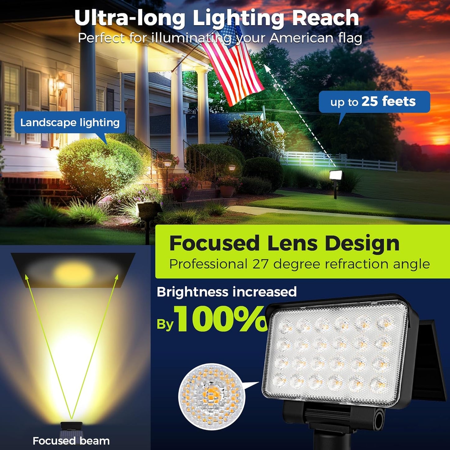 Solar Spot Lights Outdoor Waterproof for Flag, Tree, House, Garden, Yard, Landscape Spotlights for Accent Uplighting Halloween Christmas Decorations-4 Pack