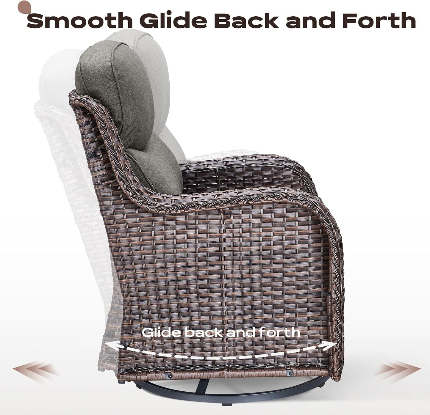 Wicker Outdoor Patio Furniture Set - 6 Piece Patio Conversation Sets with Swivel Rocker Chairs, Ottomans, Sofa and Table, 6 inch Cushions, Deep Seating, for Porch Deck Brown/Grey