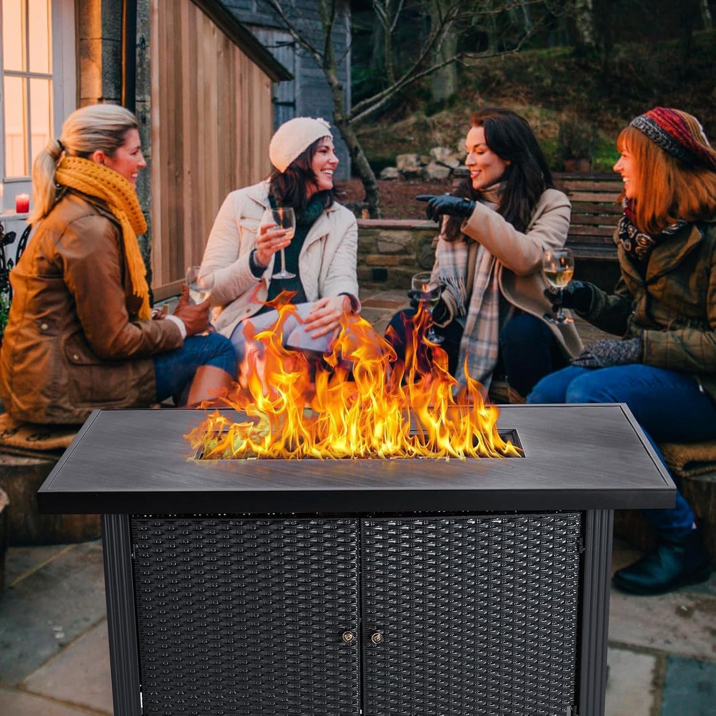 52 Inch Propane Fire Pit Table, 50000BTU Outdoor Gas Fire Pits Rectangular with Rain Cover, Sturdy Steel and Iron Fence Surface, CSA Safety Certified, Companion for Outside Patio Deck Garden