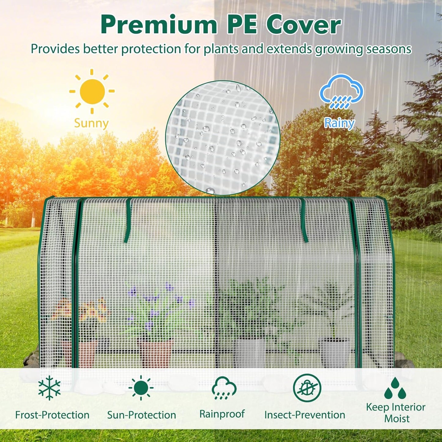Happygrill Portable Mini Greenhouse w/Roll-up Zipper Door & All-Weather PE Cover, Outdoor & Indoor Greenhouse for Raised Garden Bed, Vegetables, Flowers, Patio, Lawn, Yard, Balcony