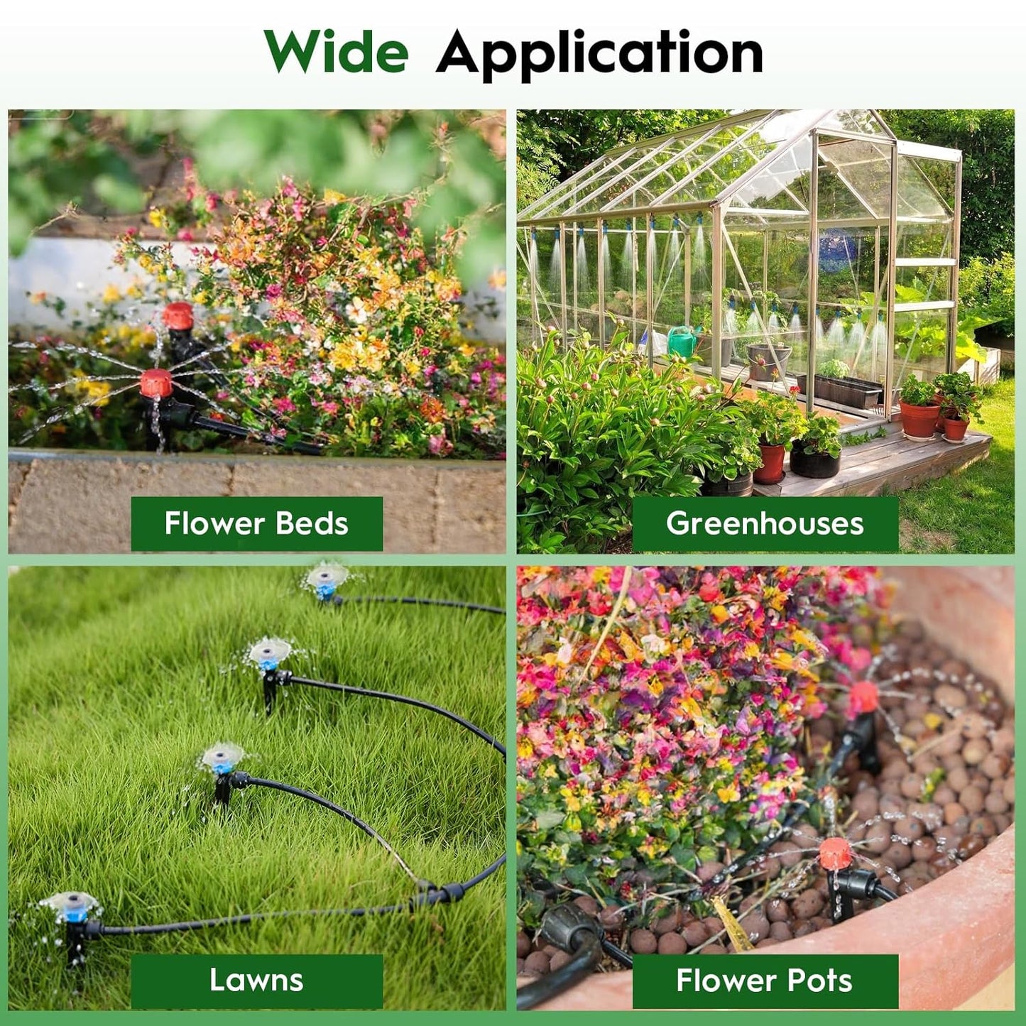 200 FT Quick-Connect Drip Irrigation System Kit, Automatic Garden Watering Misting System for Greenhouse, Lawn, Flower Bed with Irrigation Tubing, Hose Splitter 2 Way, Adjustable Drip Emitters