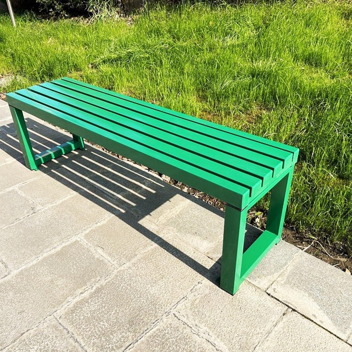 Weatherproof Metal Dining Bench, Outdoor Bench Backless Patio Bench 2-Person Farmhouse Bench Garden Bench for Kitchen, Living Room, Entryway(Green,59in)