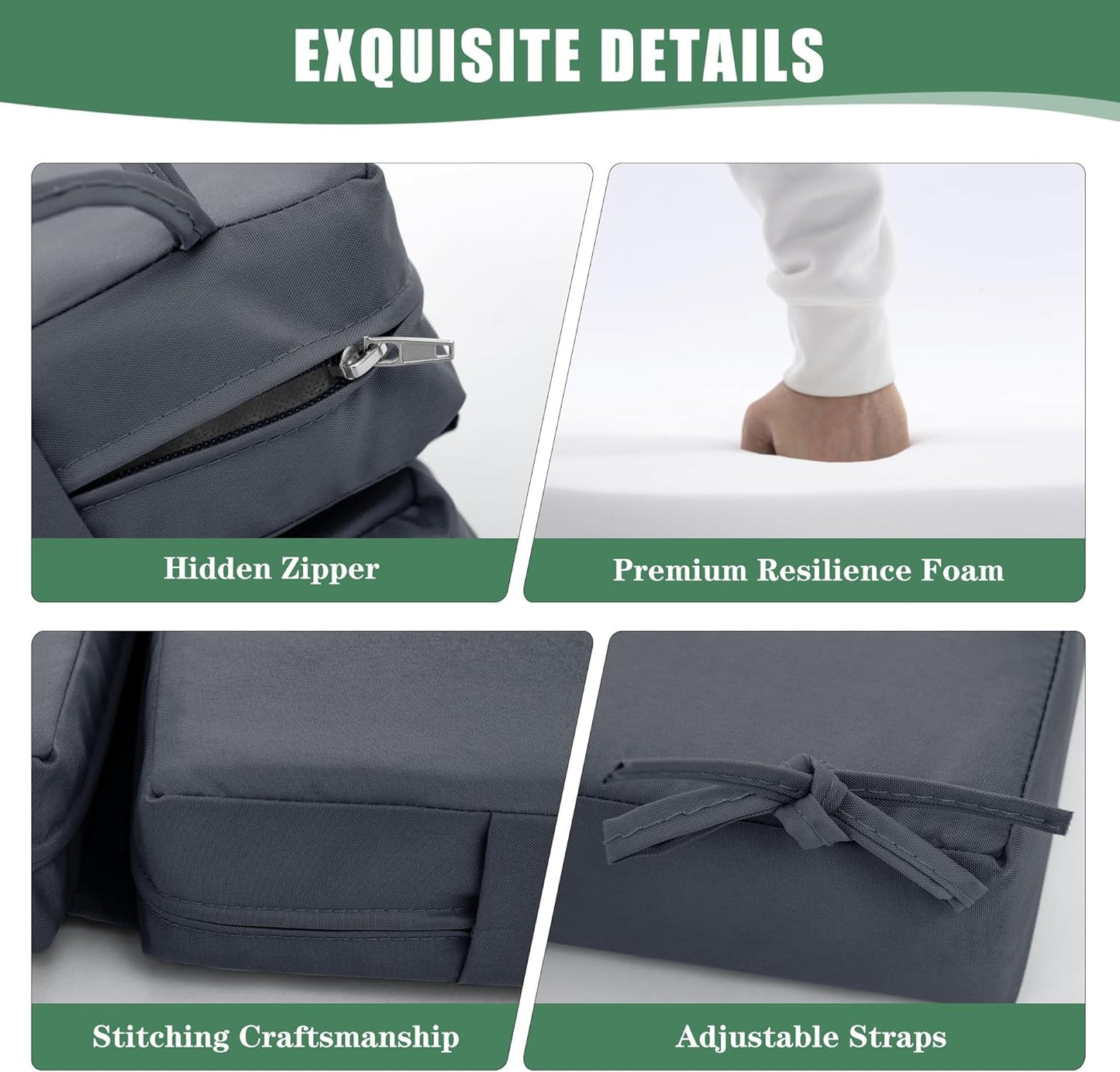 Chaise Lounge Cushions Outdoor Set of 4 - Waterproof and Fade Resistant Sun Lounger Replacement Cushions - Patio Lounger Pads with Removable Cover for Pool, Deck, 72 x 21 x 3 Inch, Dark Grey