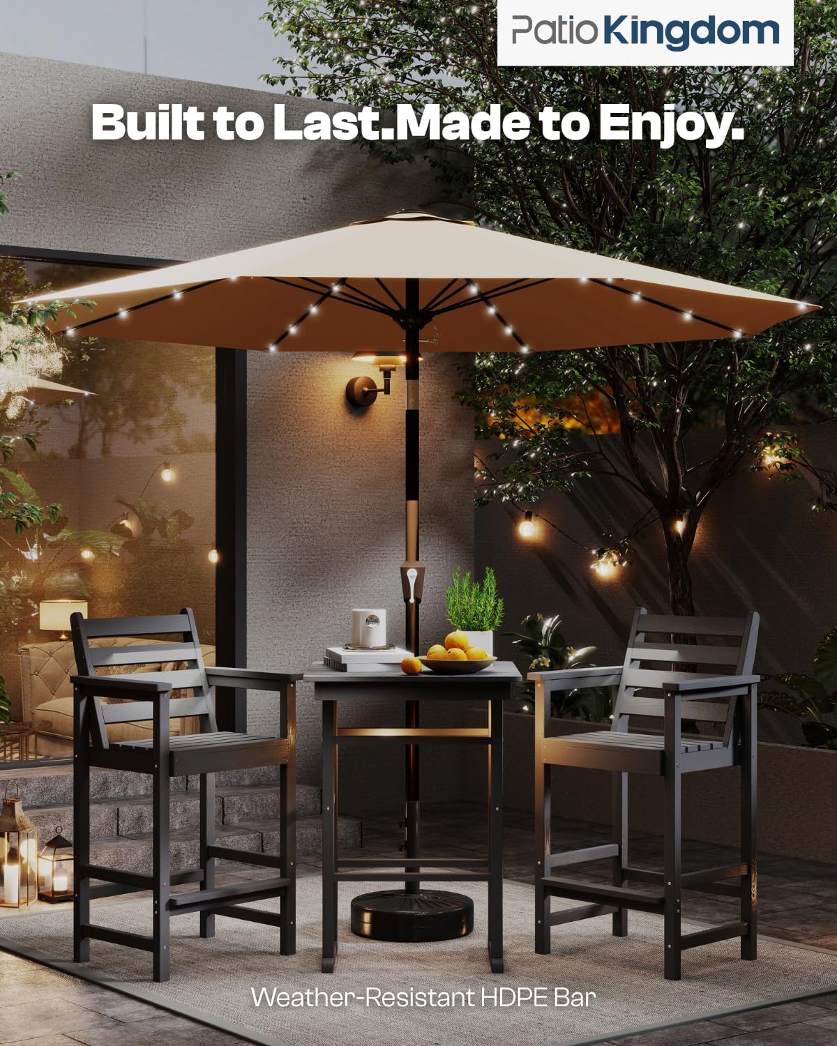 Outdoor Bar Set, 3-Piece HDPE Balcony Set with 2 Tall Adirondack Chairs and Bar Table, All-Weather Bar Height Stools for Patio, Backyard, Poolside (Grey)