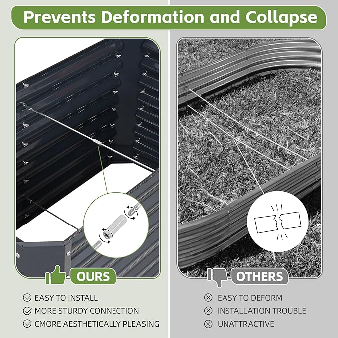 4x2x2ft Raised Garden Bed - Galvanized Deep Root Planter Boxes Outdoor with Wing Nuts and Safety Edges for Gardening Vegetables, Flowers, Herbs, Succulents - Gray