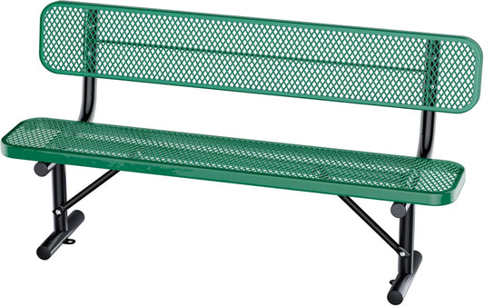 6Ft Heavy Duty Park Bench with Back Portable Frame, Outdoor Steel Bench with Backrest, Expanded Metal Mesh Bench for Lawn, Park, Deck, Garden, Patio, Porch, Green