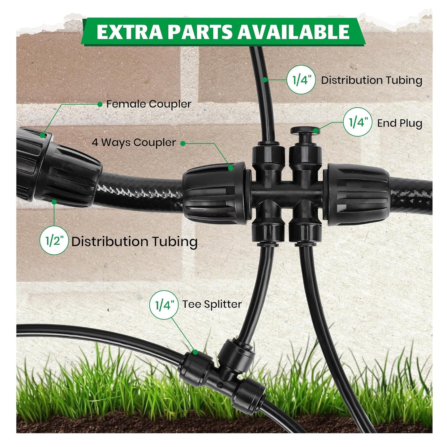 Bonviee 40-Pack Drip Irrigation Emitters, 1/4" Push-to-Connect Irrigation Stakes – Adjustable 360° Water Saving Garden Sprinklers for Potted Plants, Lawn, Vegetable Beds