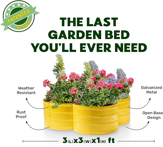 Galvanized Raised Garden Beds Outdoor // 3×3×1 ft Planter Raised Beds for Gardening, Vegetables, Flowers // Large Metal Garden Box (Yellow) // Patented Tool-Free Design