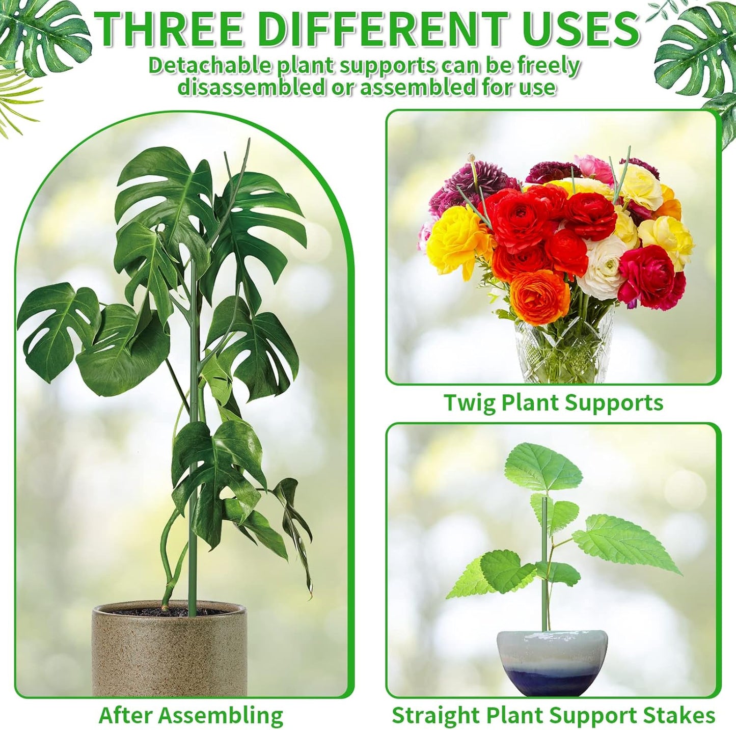 2 Pack 27.56" Detachable Twig Plant Support Stakes Set, Blends in to Plant, Branch Plant Sticks with Orchid Clips Twist Plant Ties, Twig Trellis for Indoor Outdoor Plants Potted Plants Flower