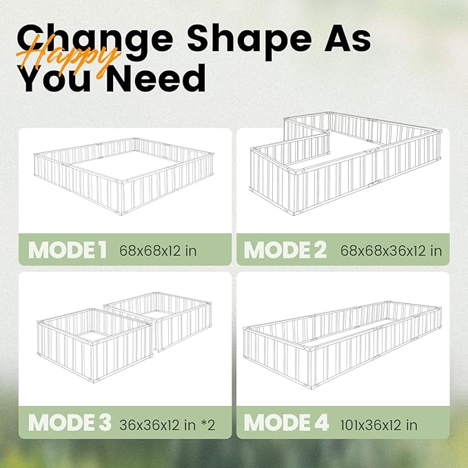 KING BIRD Raised Garden Bed 101" x 36" x 12" 4 Installation Methods for DIY Galvanized Steel Metal Planter Kit Box with 2 Pairs of Gloves (Green)