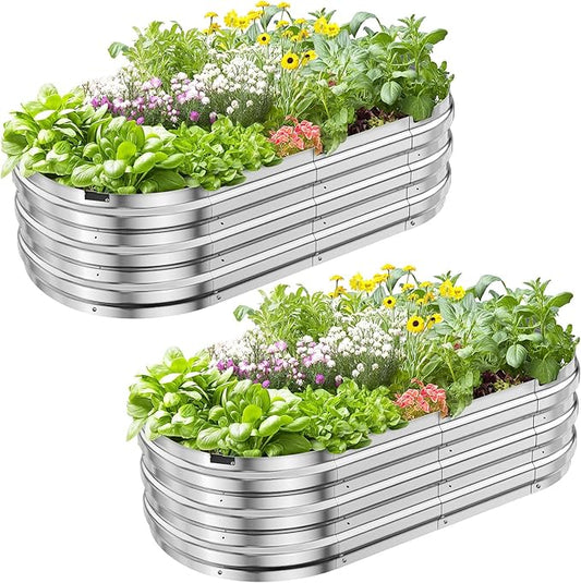 KING BIRD Raised Garden Bed Kit 2025 Upgraded 10-Minute Assembly Galvanized Planter Garden Box Outdoor for Gardening, Vegetables, Flowers, 47x24x12 in, Silver 2PCS