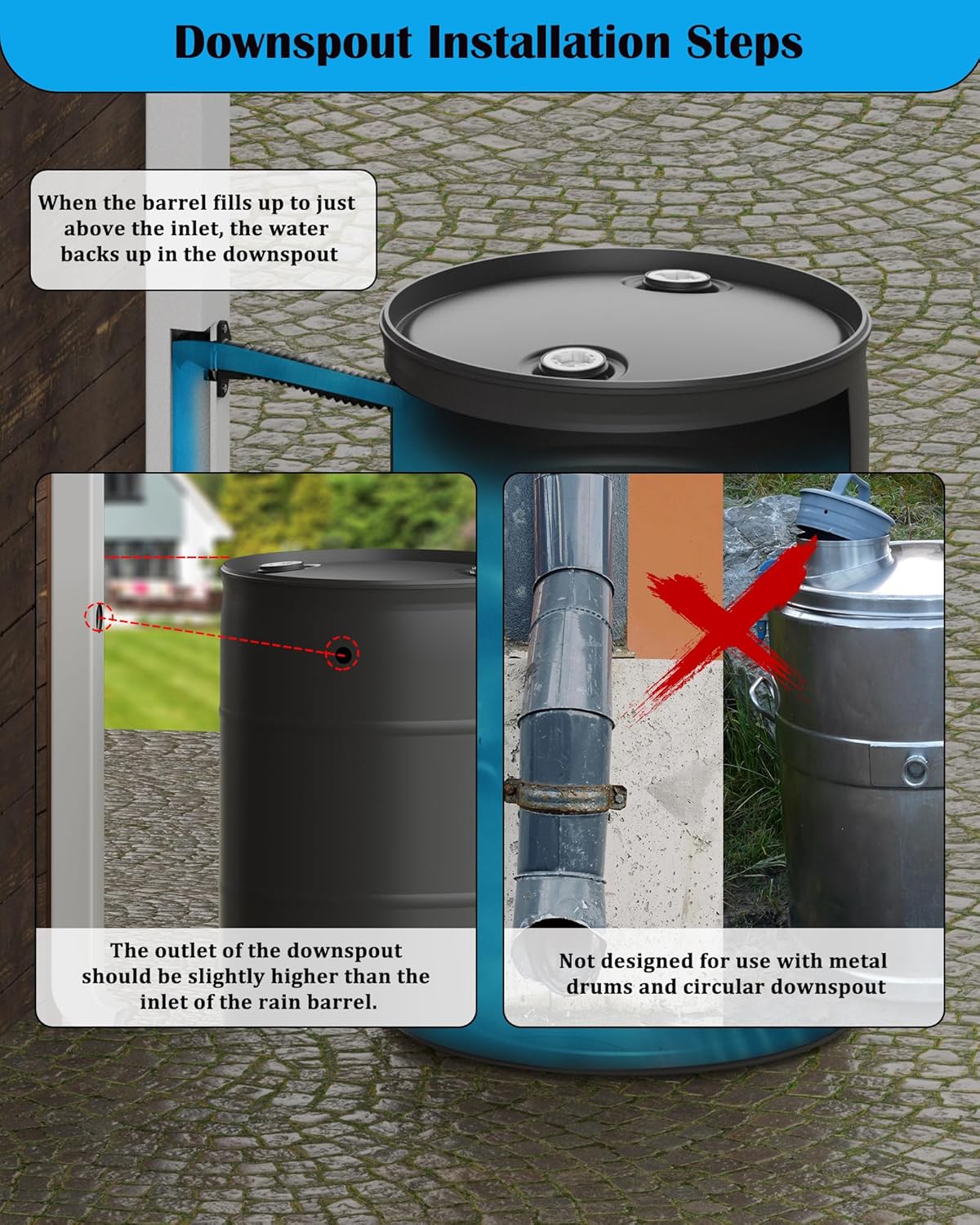 Rain Barrel Diverter Kit - Rain Barrel Downspout Diverter for Rectangular Downspouts, Easily Turn Plastic Containers into Rain Barrels, Easy Installation Without Dismantling (with Hole Saw Set)