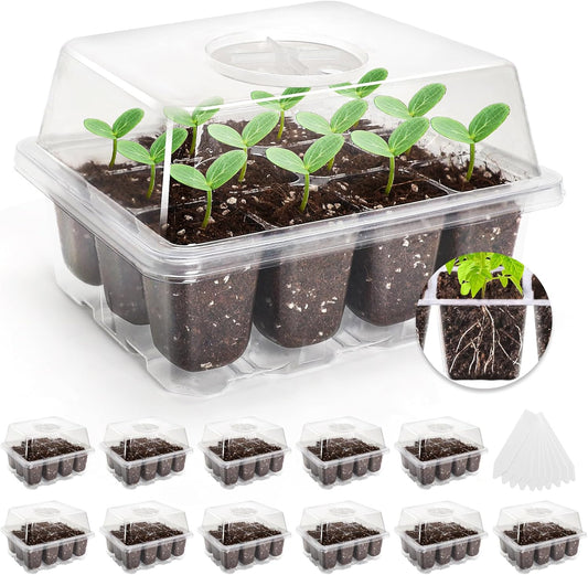 MIXC 10 Packs Seed Starter Tray Seed Starter Kit with Humidity Dome (120 Cells Total Tray) Seed Starting Trays Plant Starter Kit and Base Mini Greenhouse Germination Kit for Seeds Growing Starting