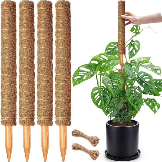 4 Pack 18 Inch Moss Pole, Stackable Moss Poles for Climbing Plants Monstera, Tall Plant Sticks Accessories, Large Coir Plant Support Stakes for Potted Plants Indoor, Pothos, Philodendron