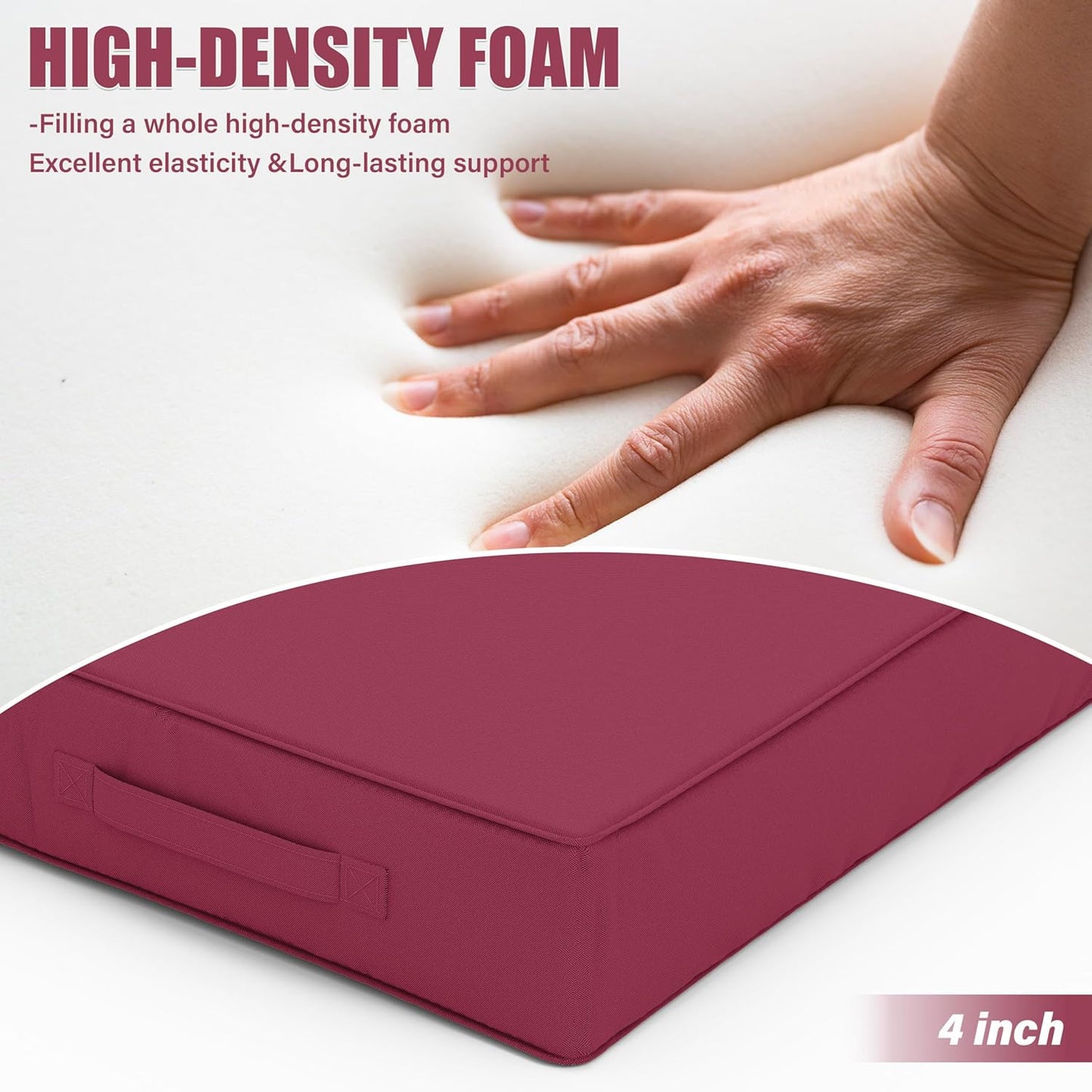 Patio Chair Cushions 22 X 22 X 4 Inch Waterproof Outdoor Seat Cushions for Patio Furniture, Outdoor Sofa Couch Pads with Ties & Handle, Set of 2, Fuchsiared