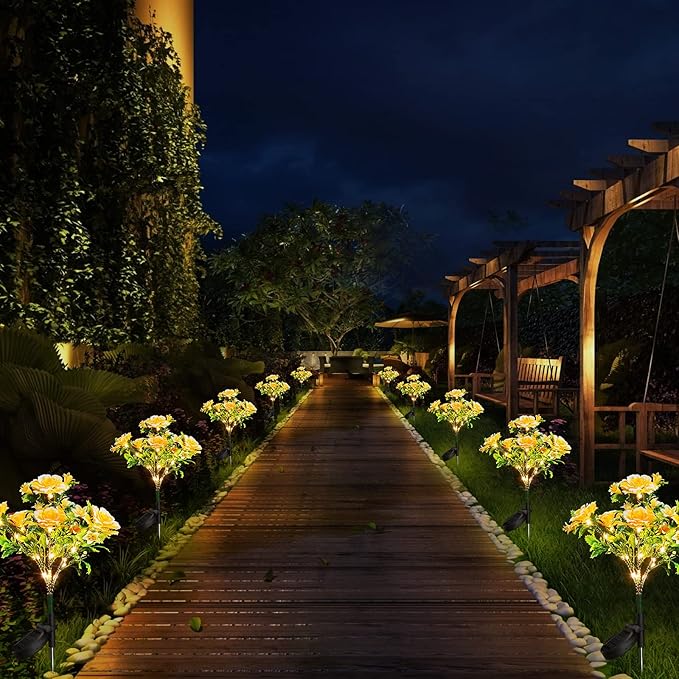 Neporal Solar Lights - Outdoor Decorative Garden Lights with Carnation Flower, Waterproof IP65, Perfect for Outdoor Decorations - Gardening Gifts for Women