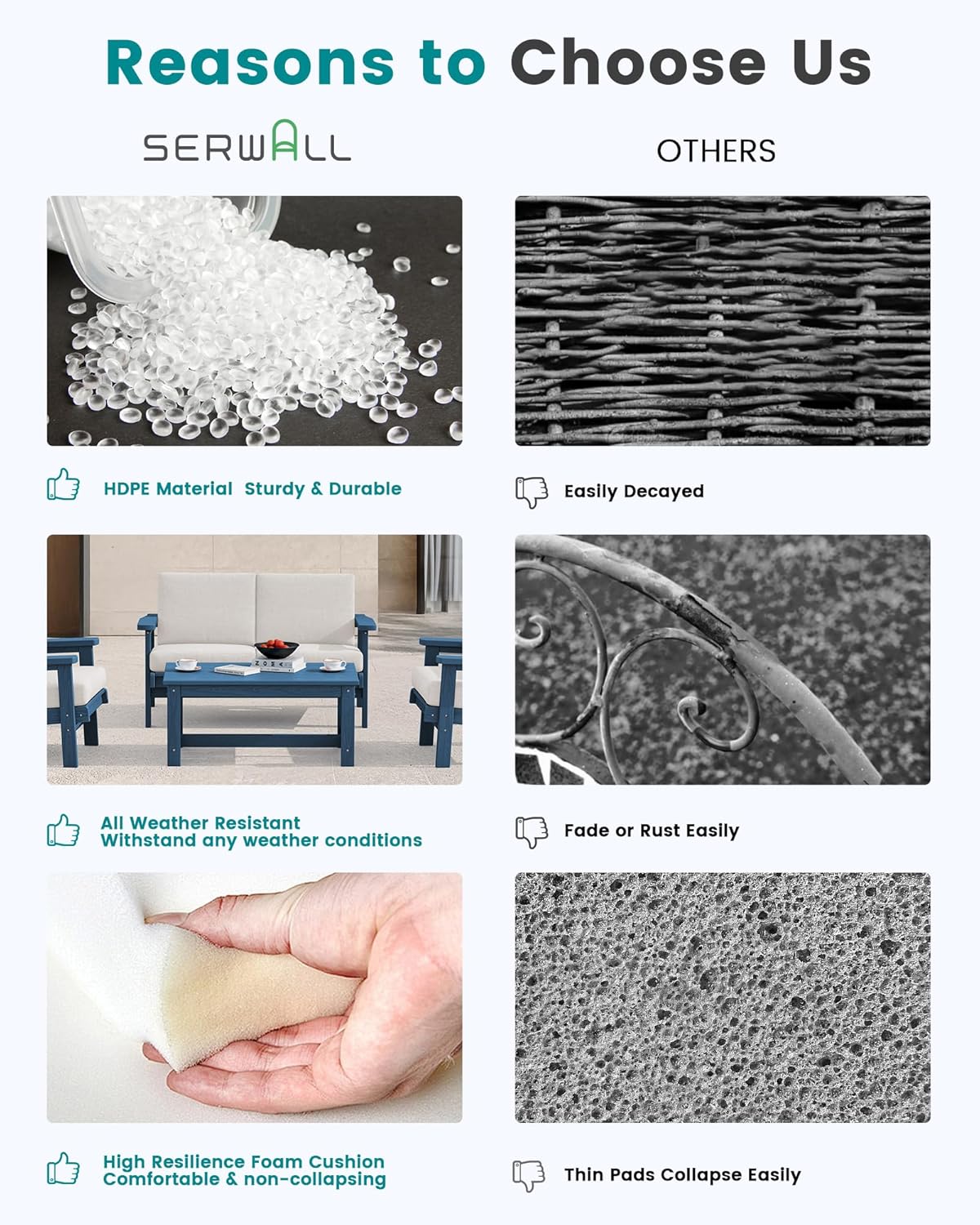 SERWALL HDPE Outdoor Patio Loveseat, Blue Frame and Khaki Cushion