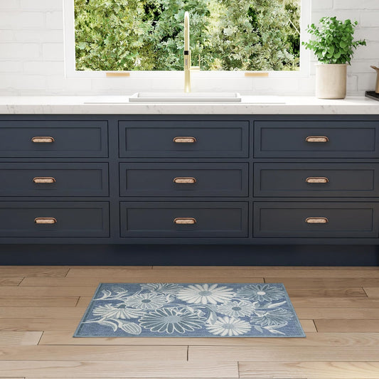 Nourison Aloha Blue 2'8" x 4' Area Rug - Easy Clean, Non Shedding, Bed Room, Living Room, Dining Room, Kitchen (3' x 4')