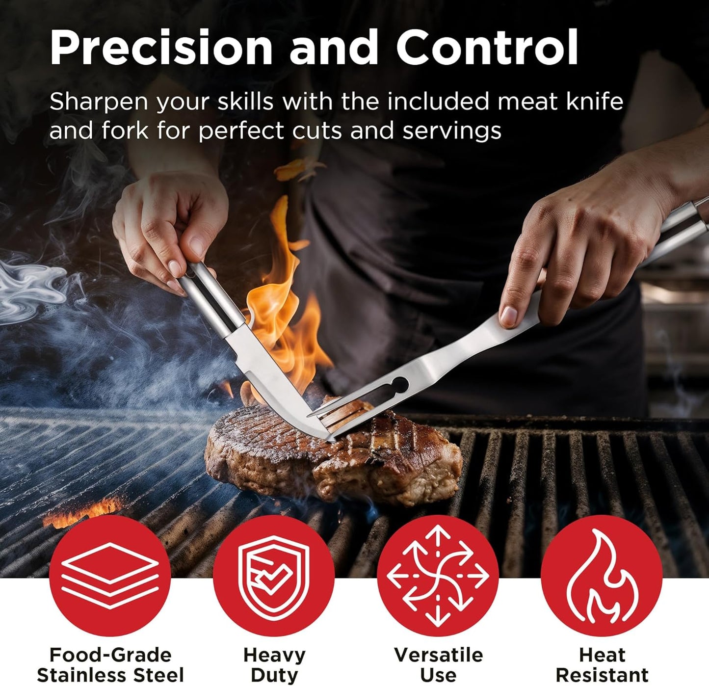 Kaluns BBQ Accessories, Complete Grill Set Grilling Gifts for Men Dad, 40 Pcs Premium Heavy Duty Stainless Steel Barbecue Grill Accessories for Outdoor Grill for Men Dad