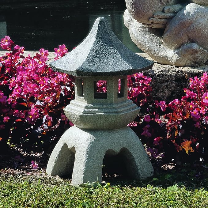 Design toscano ng29870 asian decor pagoda lantern indoor/outdoor statue, 11 inches wide, 11 inches deep, 17 inches high, handcast polyresin, two tone stone finish