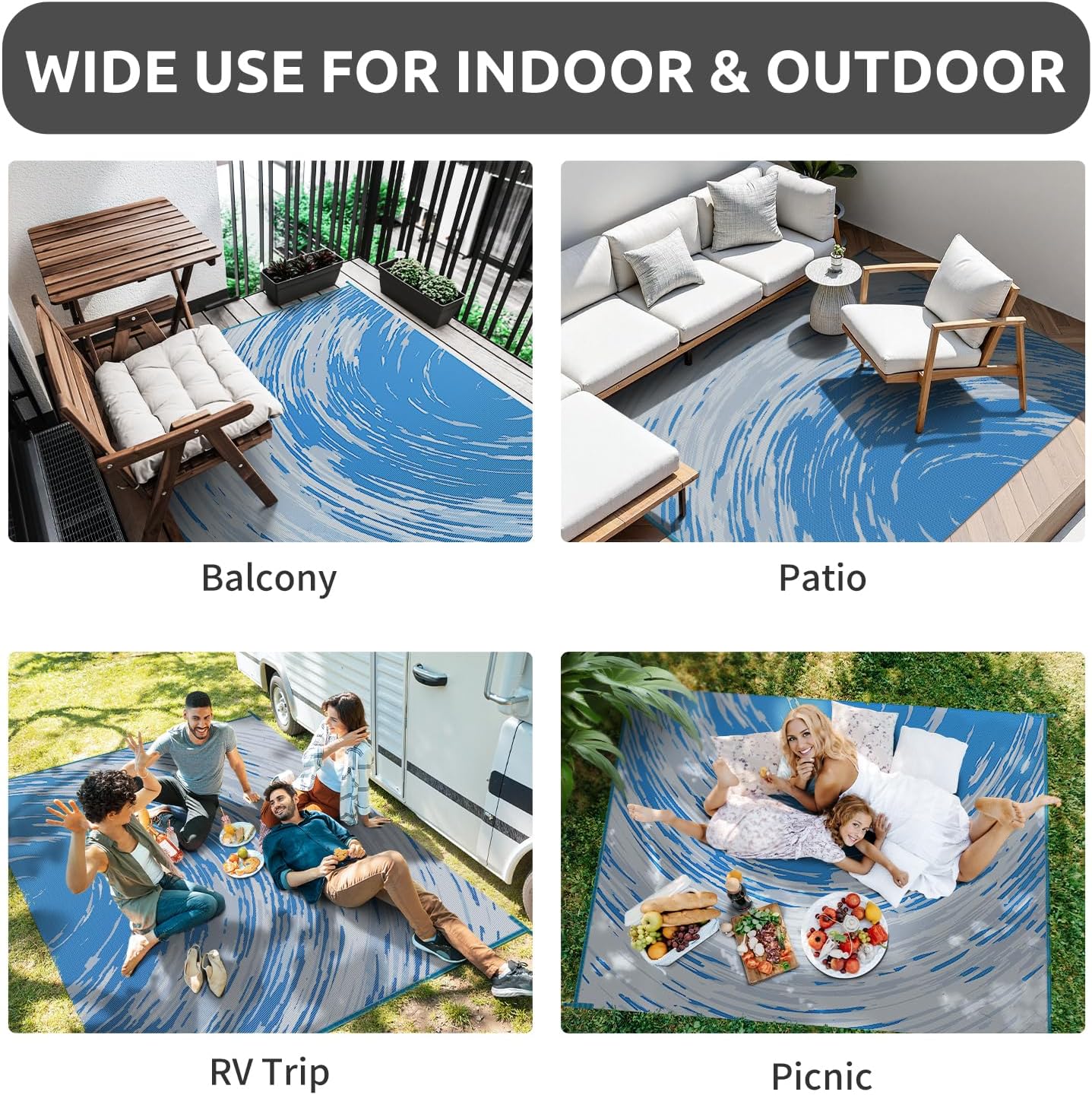 COCOER Modern Outdoor Rug 6x9 Reversible-Waterproof Outdoor Patio Rug-Quick Dry Outdoor Area Rugs Indoor Outdoor Rugs-Outside Rug Patio Decor for Porch Deck Balcony Backyard