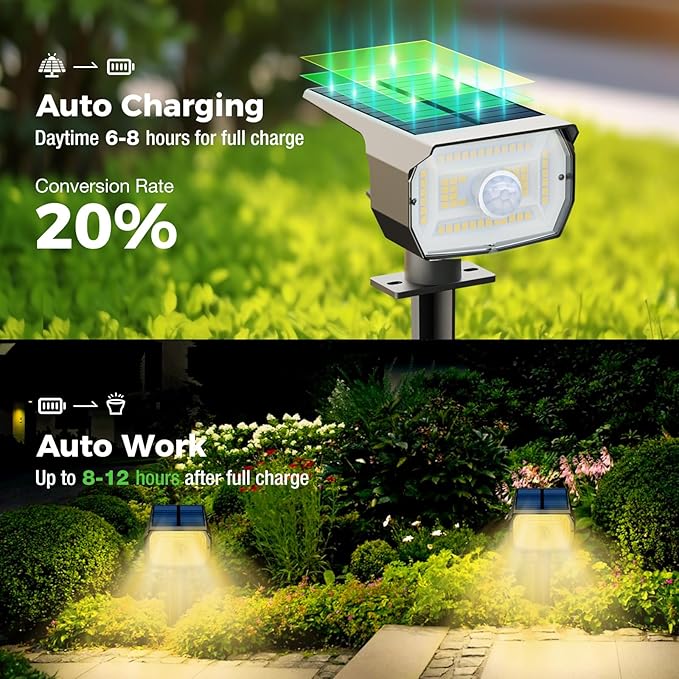 Solar Spot Lights Outdoor Motion Sensor with 3 Modes, [ 8 Pack/56 LED ] Solar Spotlights Outdoor Waterproof 2-in-1 Auto On/Off Solar Landscape Lighting for Outside Yard Wall Garden Pathway, Warm White