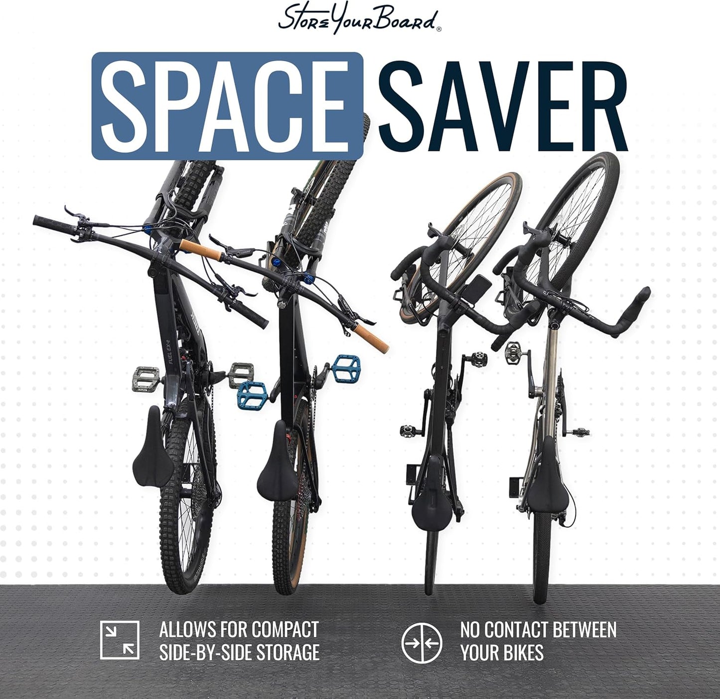 StoreYourBoard SwivelStow Road & Gravel Bike Storage 2 Pack – Heavy Duty Bike Hanger, No-Lift Bike Wall Mount for Garage Bike Storage, Holds 70 lbs, Patent-Pending