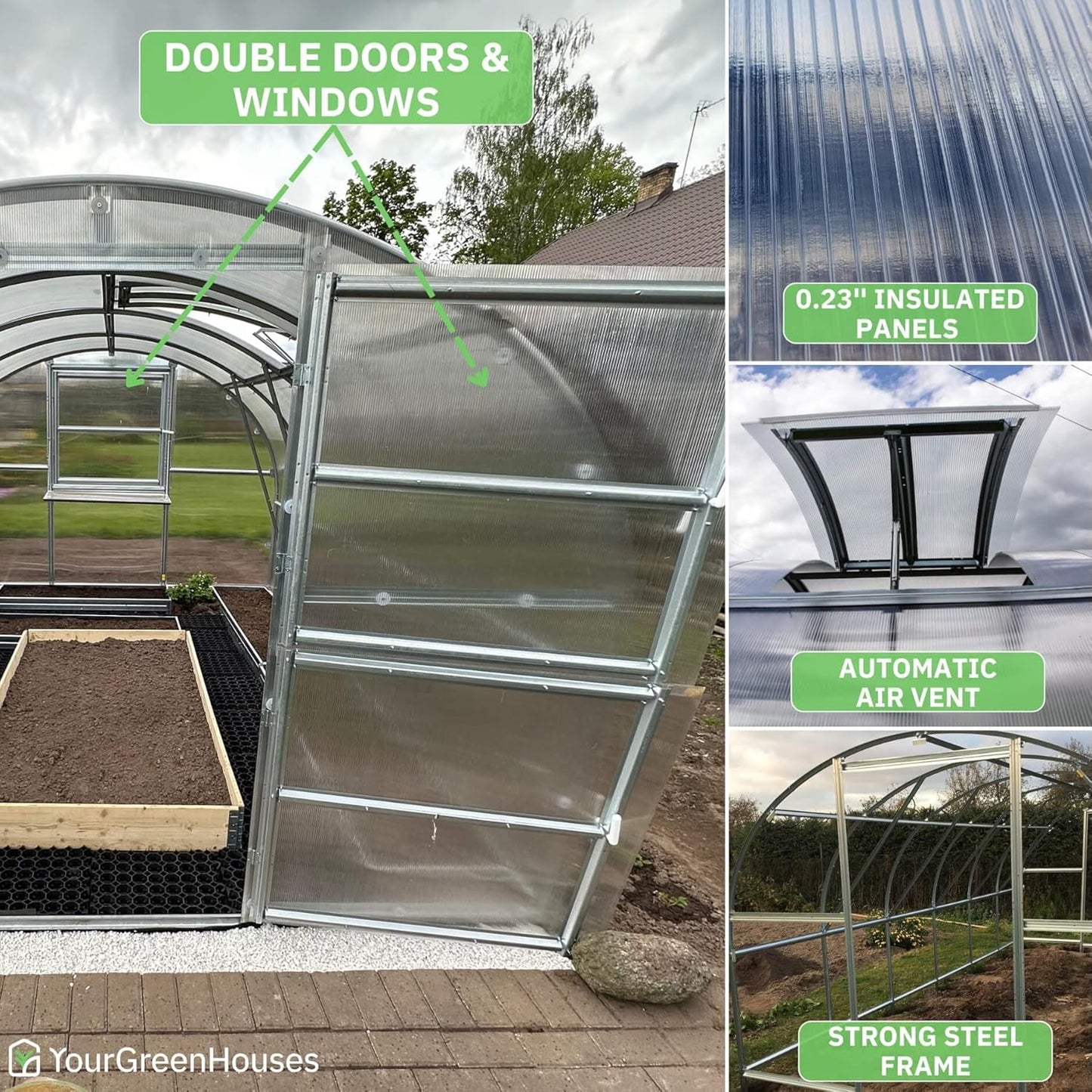 Polycarbonate Tunnel Greenhouse, Weather Resistant & Easy Assembly Greenhouses - Expandable Greenhouse for Outdoors, Garden House Tunnel with 6 Bonus Accessories & 10 Yr Frame Warranty(10x13 FT)
