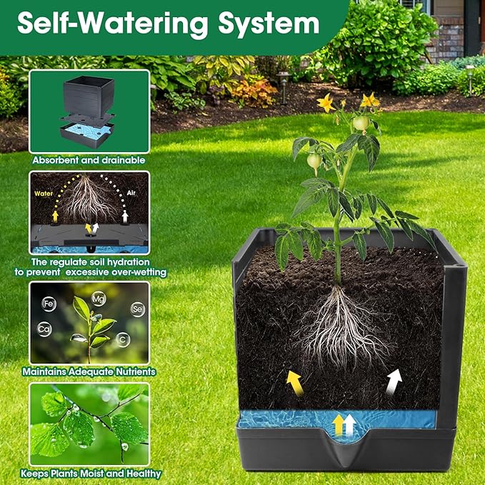 MQFORU 2Pack Raised Garden Bed Planter Boxes with Trellis, 57" Self-Watering Tomato Planter Boxes with Trellis for Climbing Vegetable and Plants, Tomato Cage for Indoor Outdoor Use