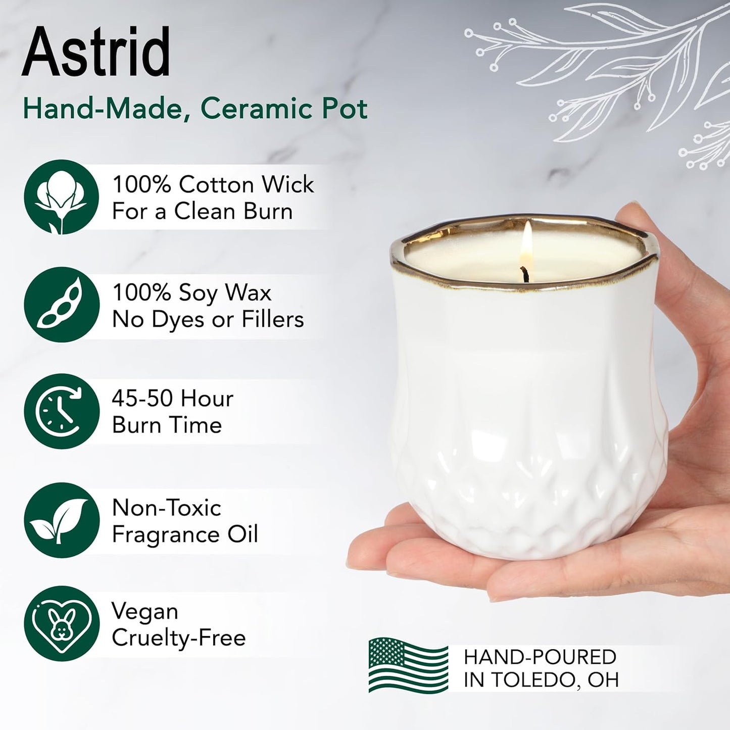 The Growing Candle, Coffee Scented, 9oz Ceramic Pot, Aromatherapy Candles, 100% Soy, Cream and Espresso Aroma for Home, Astrid