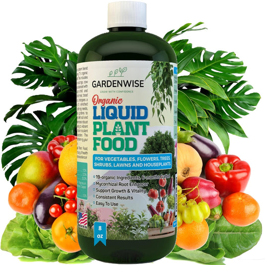 Organic Liquid Plant Food for Indoor Houseplants – All Purpose Fertilizer for Potted Plants, Vegetables, Succulents, Orchids, Roses – Miracle Growth with Mycorrhizae (8 oz)