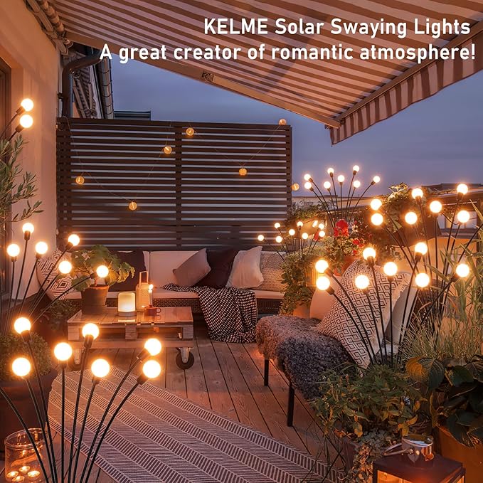 8 Pack Solar Garden Lights, KELME 64 LED Upgraded Firefly Garden Lights Solar Outdoor, Bright High Flexible Swaying Outdoor Solar Lights for Outside Yard Garden Christmas Decorations Gifts, Warm White