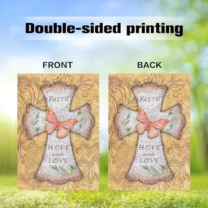 11 Pcs Christian Garden Flag Cross Yard Flags for All Season Christian Welcome Large 28 x 40 Inch Flags Double Sided Print Vertical House Flags Decorations for Home Outdoor Lawn