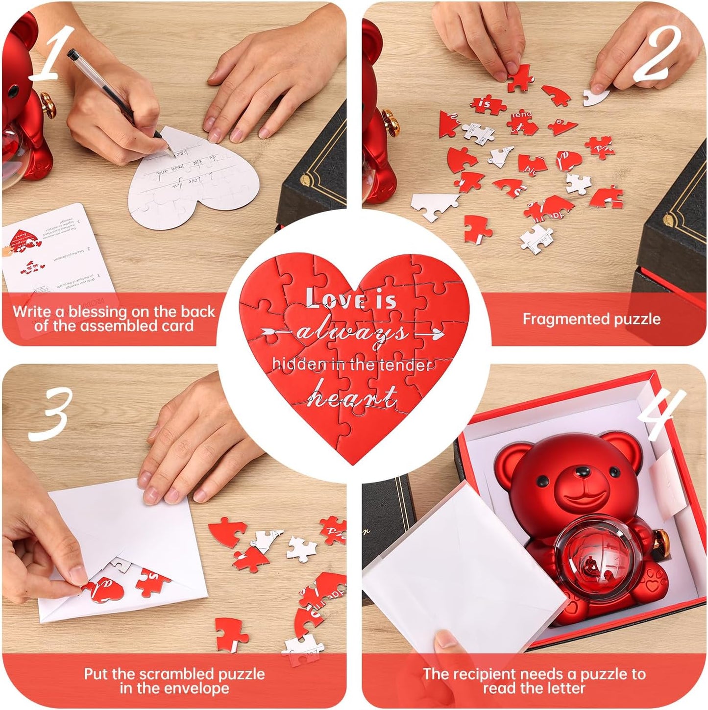 Cute Teddy Bear with Preserved Rose - A Real Rose Flower in Bear with Elegant Gift Box - Romantic Gift for Her in Mother's Day, Weddings, Anniversaries, and Bridal Showers (Red)