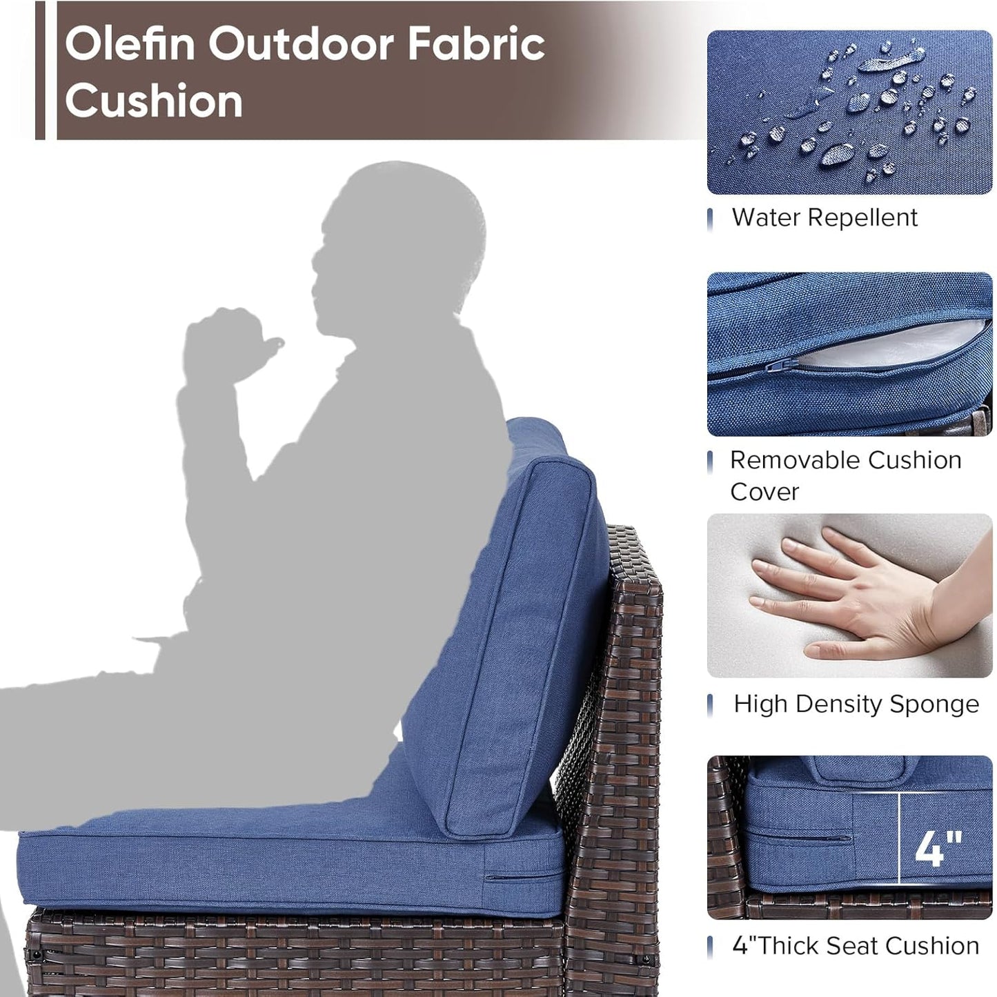 HUMMUH Patio Furniture Set,5 Pieces Outdoor Sectional Sofa with Ottomans,All Weather PE Wicker Patio Loveseats for Garden Porch Backyard