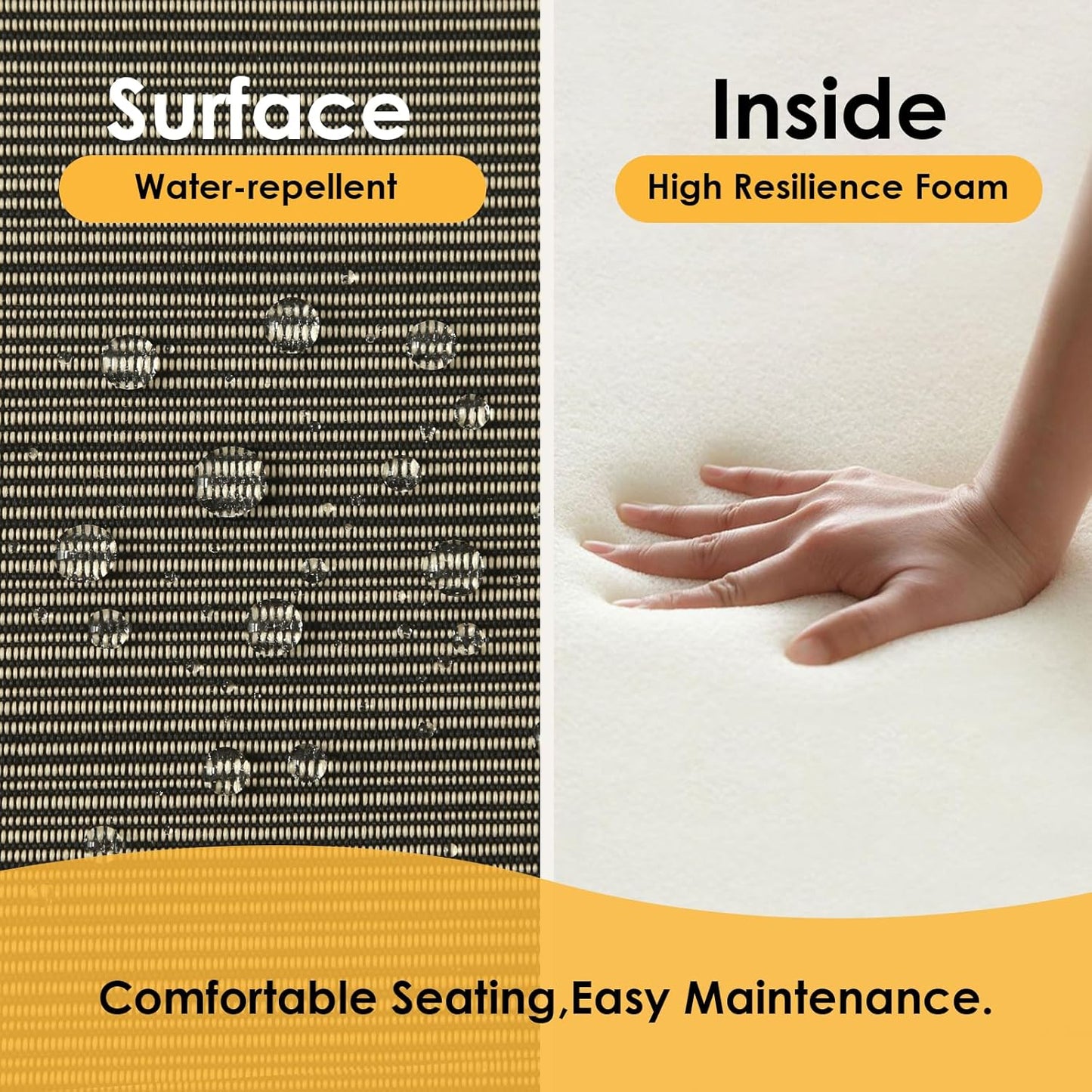 Outdoor Square Corner Seat Cushion, 18.5"x16"x3", Set of 4, Non Slip Seat Cushion Pads with Removable Cover for Patio Furniture, Garden Yard Lawn, Dark Black Tan Stripe