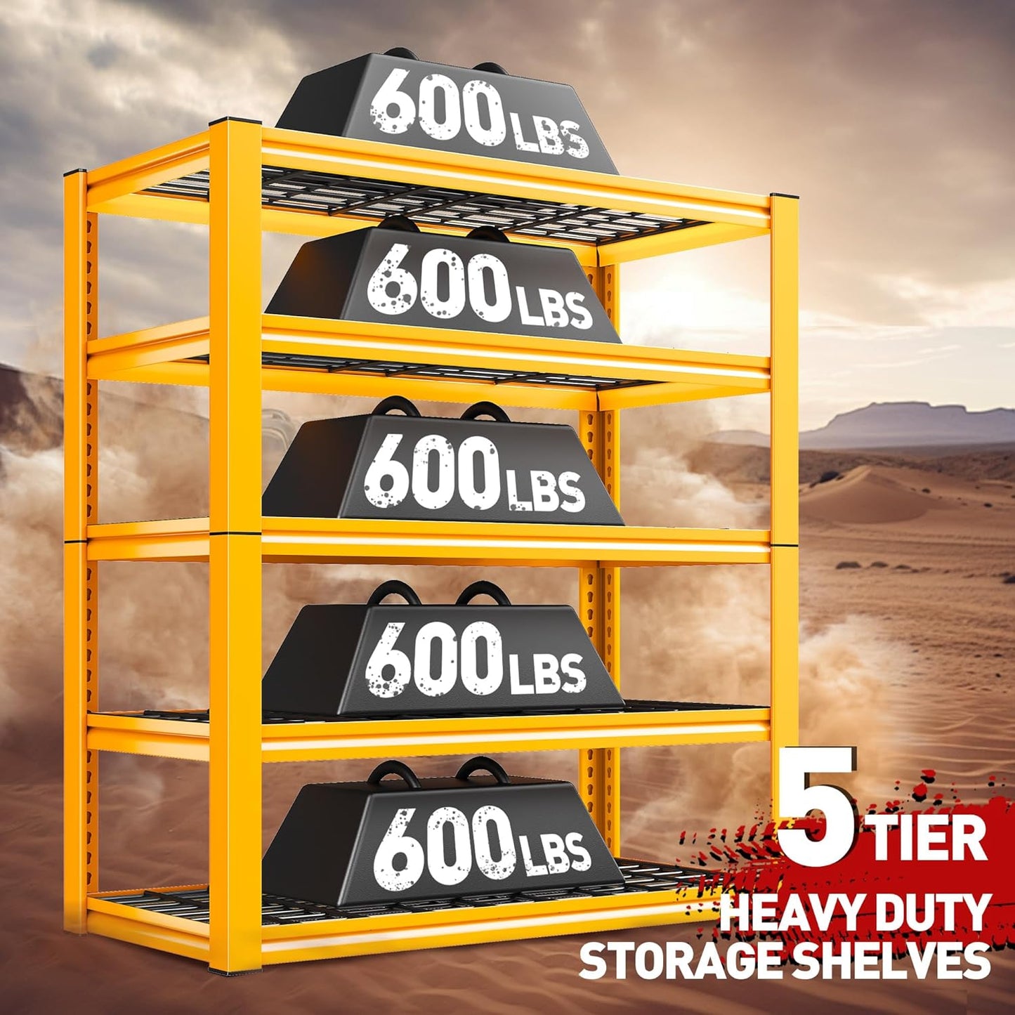 REIBII Garage Shelving Load 3000LBS, 5-Tier Storage Shelves, Adjustable Heavy Duty Metal Shelving Unit for Pantry, Basement, Warehouse, 72" H x 36" W x 16" D