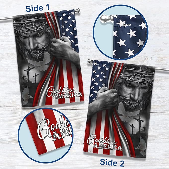 FLAGWIX Christian American Flag, God Bless America Flag - 4th of July, Independence Day Decorations for Home, Garden, 30x40 House Flag - USA Flags Premium Polyester, Decorative Indoor Outdoor Flag
