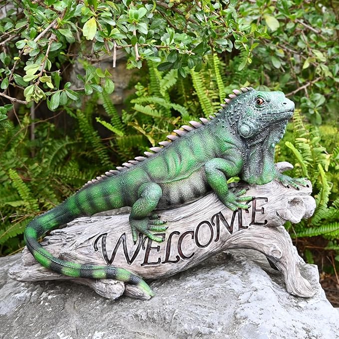 Patio Chameleon Figurine Garden Decor Lizard Outdoor Statue Yard Decoration Home Sculpture Outside Accessory Lawn Welcome Sign Iguana