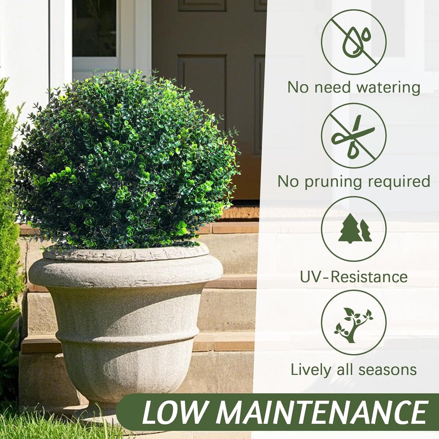 Yunlly 6 Pcs 18 Inch Artificial Boxwood Ball Topiary Tree Fake Outdoor Plants Bush, UV Resistance Faux Shrubs with Spike Realistic Greenery Potted for Indoor Garden Yard Porch Patio Decor (Dark Green)