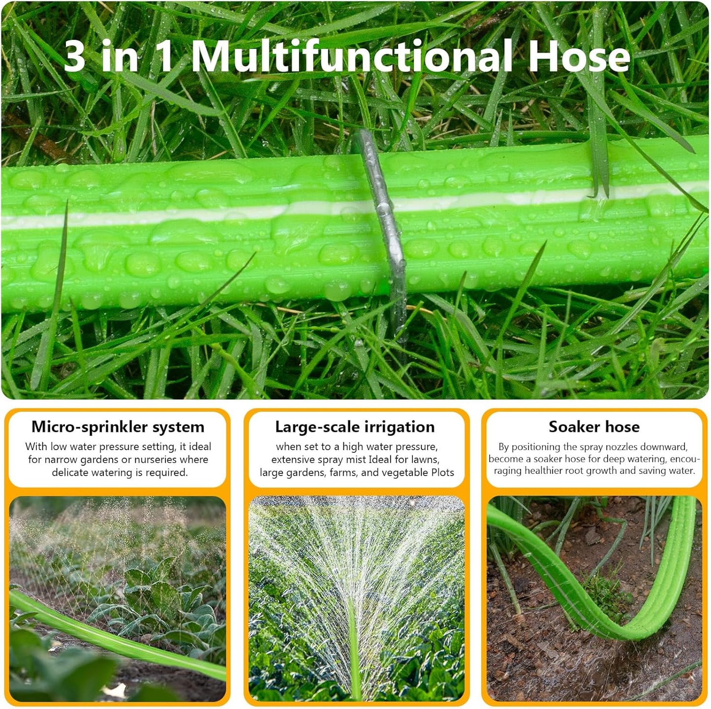 LAVEVE Sprinkler Soaker Hose for Yard 100 FT, Heavy Duty Garden Water Hoses with Stakes, Sprinklers System for Lawn, Flexible Drip Irrigation Tubing (50FT x 2 Pack)