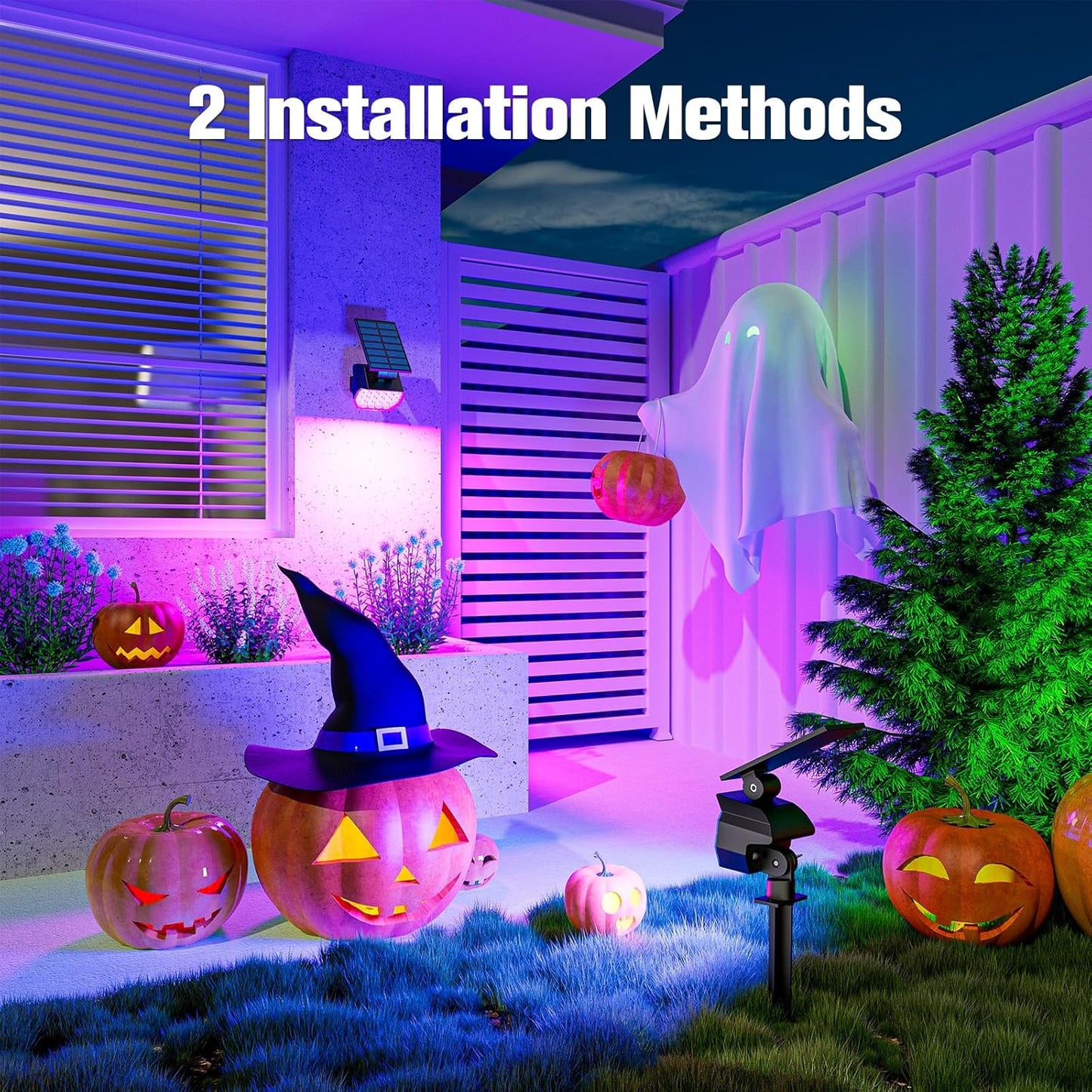 NIORSUN Solar Color Changing Lights Outdoor,7 Lighting Modes RGB Solar Outdoor Lights,IP67 Waterproof Multicolor Landscape Spotlights for Halloween Holiday Decorations,8 Pack